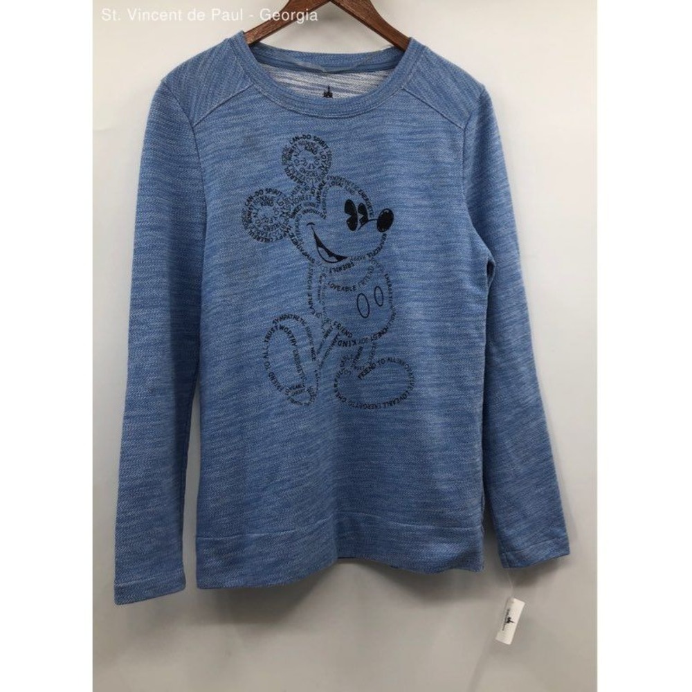 Disney Blue Script Mickey Mouse French Terry Pullover Sweater - Size M